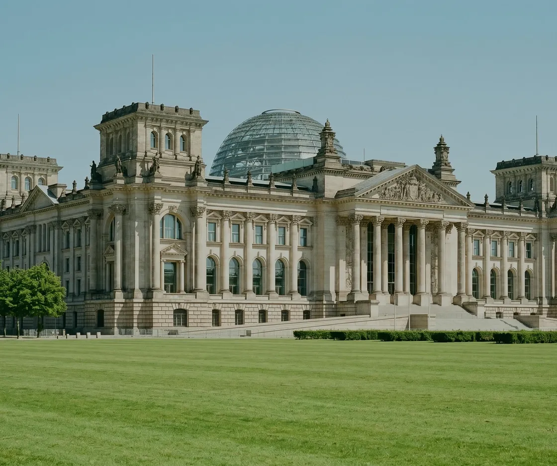 Regulatorische Risiken für Solar-Investoren: Reichstagsgebäude in Berlin mit Glaskuppel hinter einer weiten Rasenfläche